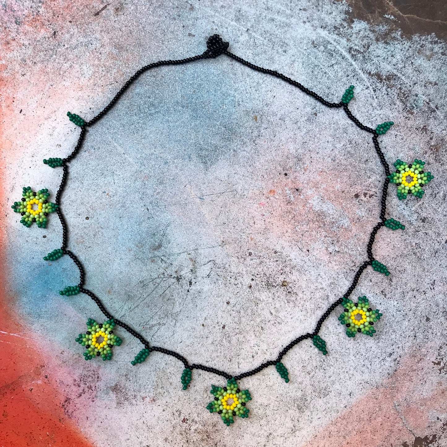 Florecitas Necklace in Yellow and Green